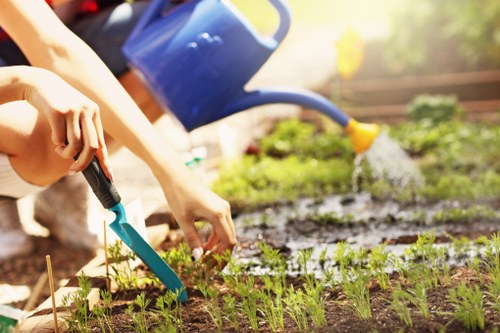 Gardener in Kentish Town working in a community garden bed